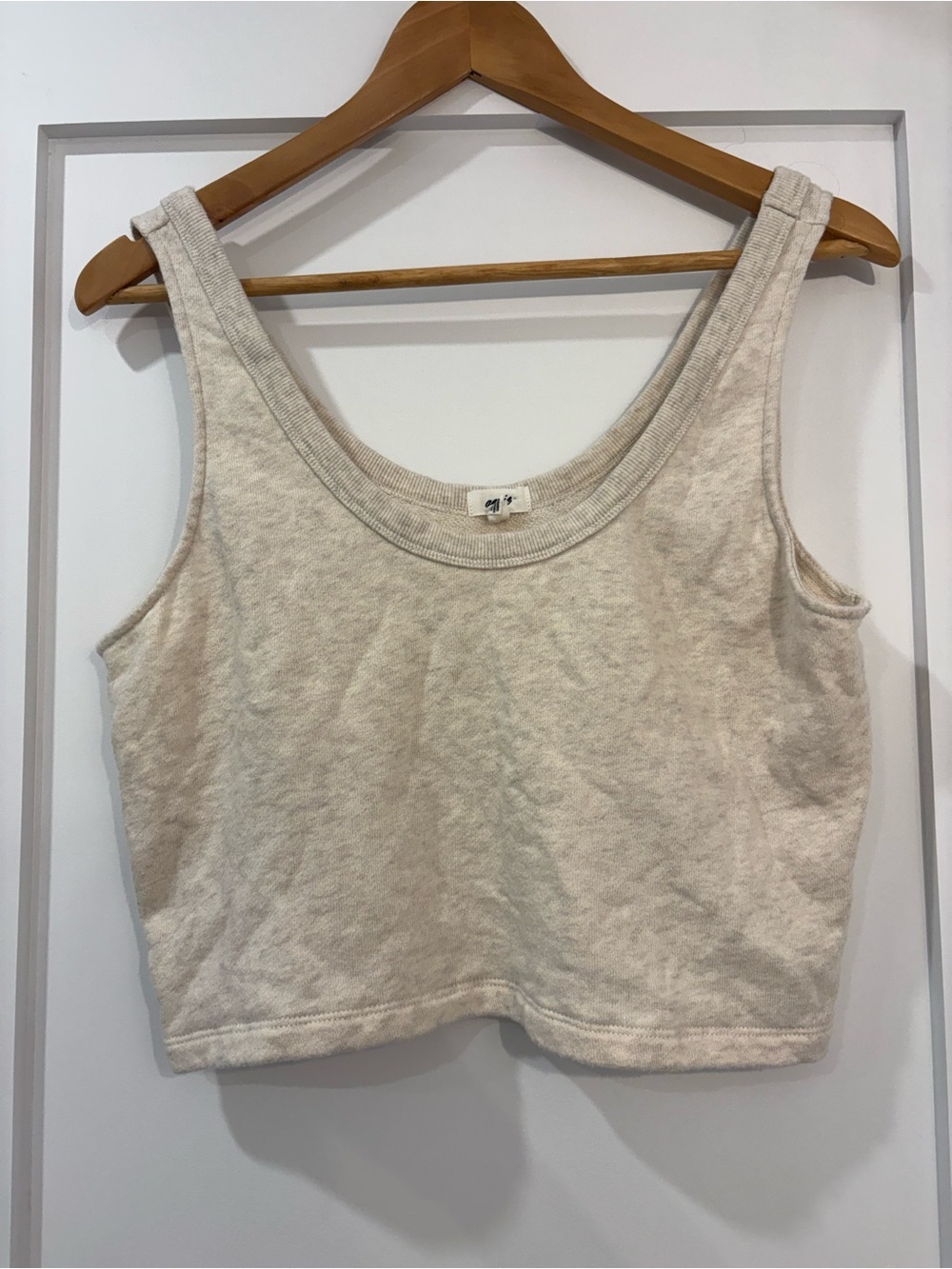 Aerie Oatmeal French Terry Cropped Tank Top Crochet Side Panels Size M